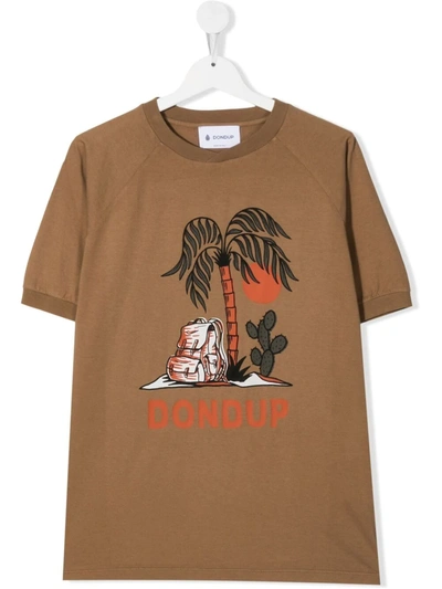 Dondup Teen Palm Tree-print T-shirt In Neutrals