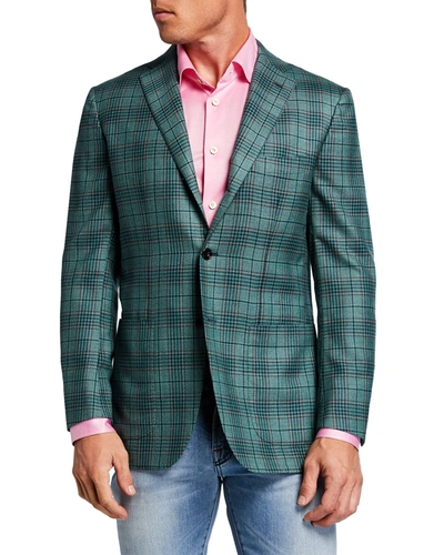 Kiton Windowpane Check Cashmere-blend Jacket In Green