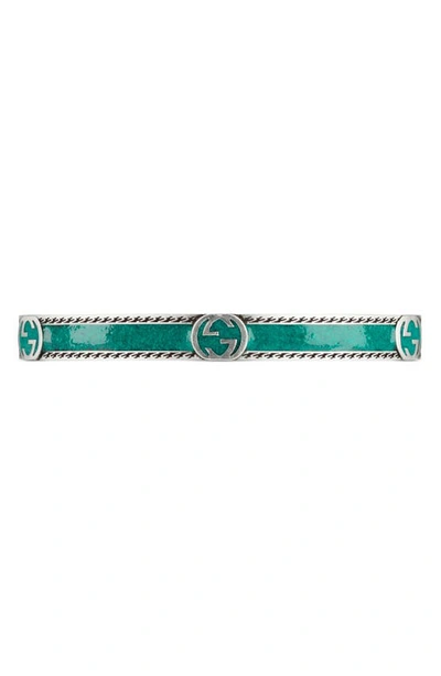 Gucci Men's Interlocking G Silver & Enamel Cuff Bracelet In Green