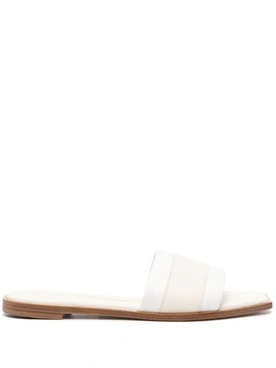 Alexander Mcqueen Leather Logo Flat Slide Sandals In White