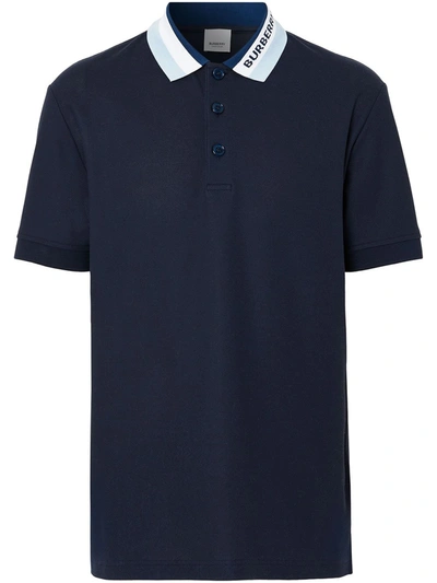 Burberry Intarsia-knit Logo Polo Shirt In Blue