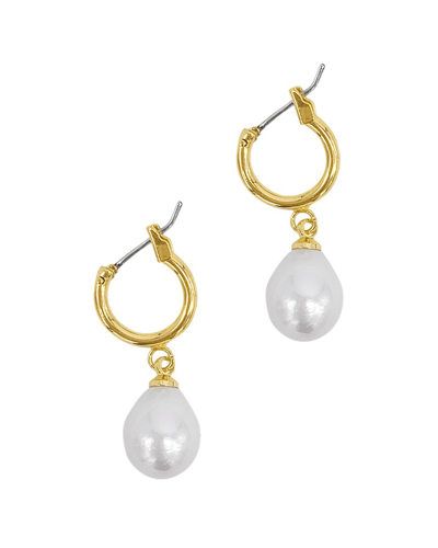 Adornia 14k Plated 10mm Pearl Huggie Drop Earrings In Silver