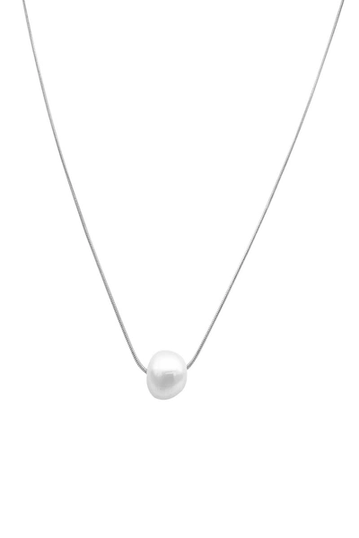 Adornia White Rhodium Plated 10mm Freshwater Pearl Pendant Necklace In Silver