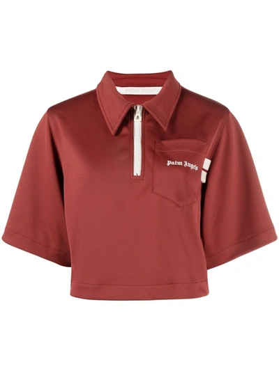 Palm Angels Logo-print Zipped Polo Shirt In Red