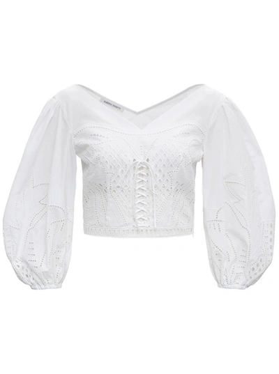 Alberta Ferretti Embroidered Cotton Crop Top In Bianco