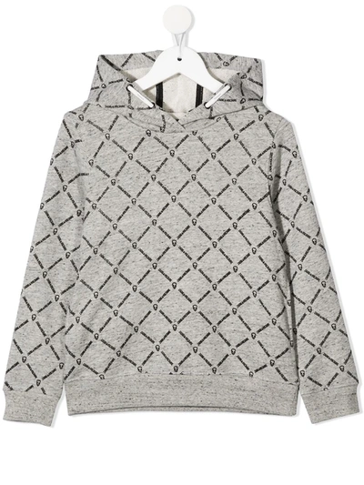 Zadig & Voltaire Kids' Checked Logo Print Hoodie In Grey