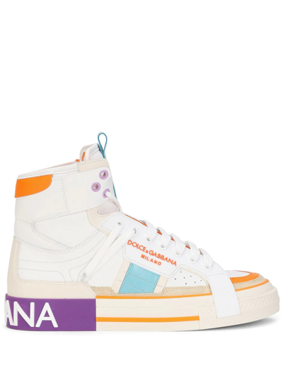 Dolce & Gabbana Calfskin 2.zero Custom High-top Sneakers With Contrasting Details In Multicolor