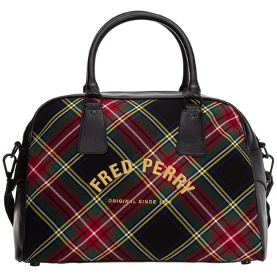Fred Perry Travel Duffle Weekend Shoulder Bag In Black Tartan