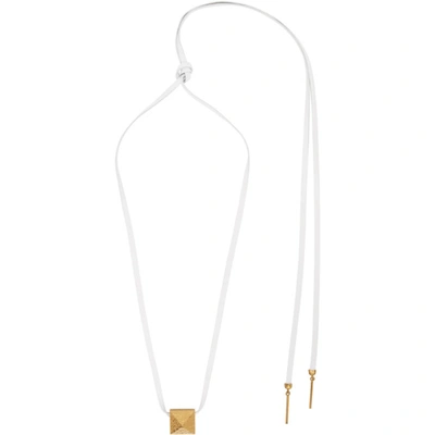 Valentino Garavani White  Leather Roman Stud Necklace In 001 Bianco