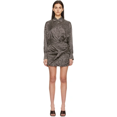 Magda Butrym Gathered Polka-dot Silk-jacquard Mini Shirt Dress In Brown