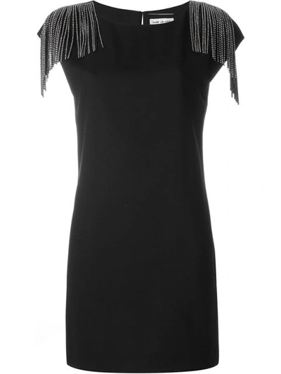 Saint Laurent Stud Fringe Shoulder Dress In Black