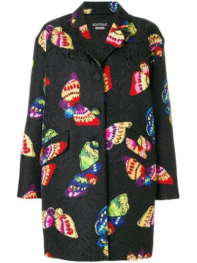 Boutique Moschino Butterfly Print Coat In Black