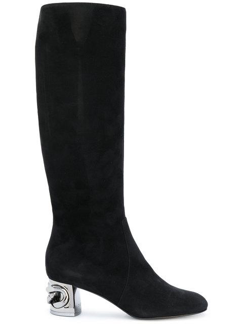below the knee boots with heel