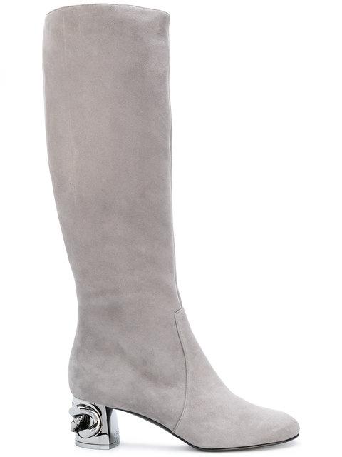 below the knee boots with heel