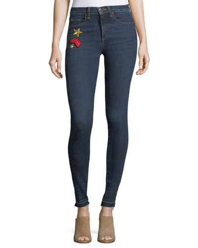 Veronica Beard Kate 10" Mid-rise Skinny Jeans W/ Patches