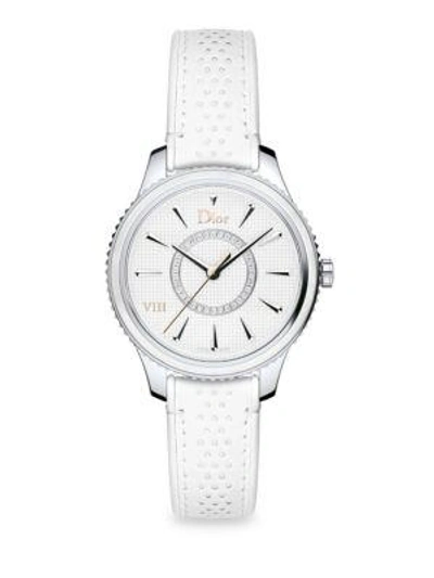 Dior Viii Montaigne Stainless Steel Leather Strap Watch In White