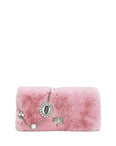 Miu Miu Jeweled Fur Chain Clutch Bag In Medium Pink