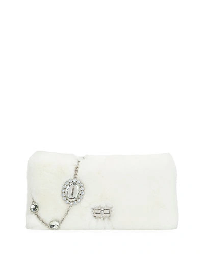 Miu Miu Jeweled Fur Chain Clutch Bag In White