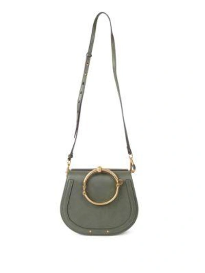Chloé Small Nile Leather & Suede Bag In Midnight Green