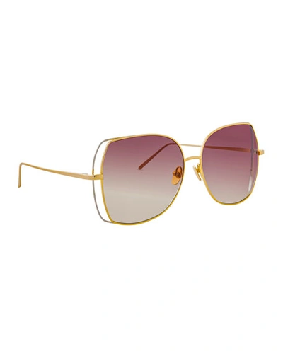 Linda Farrow Oversized Open-inset Butterfly Sunglasses, Gold
