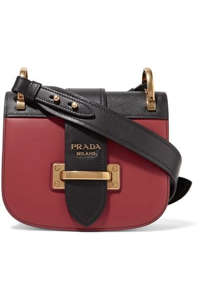 Prada Pionnière Two-tone Leather Shoulder Bag In Crimson