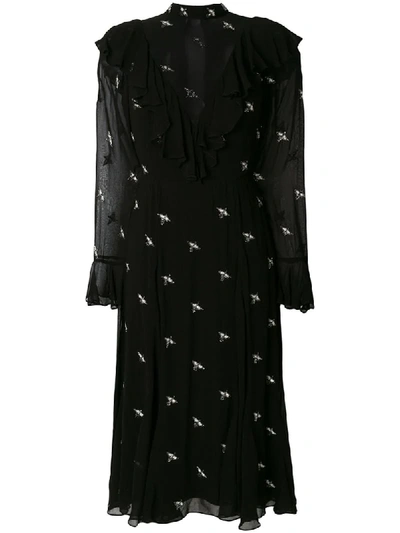 Temperley London Starling Bird-embellished Chiffon Dress In Black
