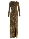 Galvan Deep V-neck Hammered-velvet Gown In Cream Gold