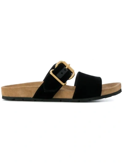 Prada Velvet Two-band Flat Slide Sandal In Black