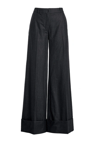Nina Ricci Woman Pinstriped Brushed Wool-blend Wide-leg Pants Navy