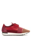 Balenciaga Race Runner Leather, Neoprene And Mesh Sneakers In Burgundy