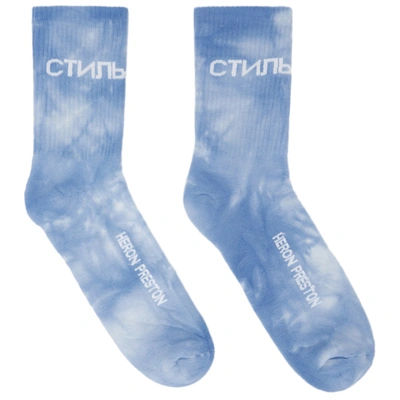 Heron Preston Long Ctnmb Logo Tie-dye Socks, Light Blue And White