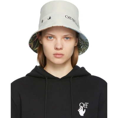 Off-white Grey Logo Rain Cap Bucket Hat In Light Grey & Black