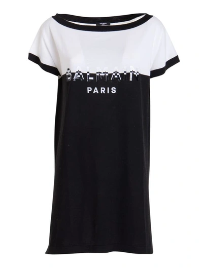 Balmain Colour-block Jersey Short Dress In Black