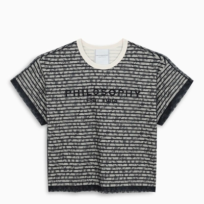 Philosophy Black And Grey T-shirt With Logo Print In Multicolor
