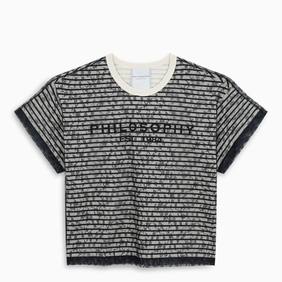 Philosophy Di Lorenzo Serafini Black And Grey T-shirt With Logo Print In Multicolor