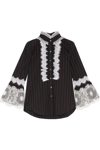 Anna Sui Lace-trimmed Striped Cotton Top