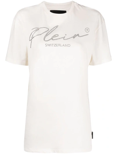 Philipp Plein Crystal Logo T-shirt In Nude