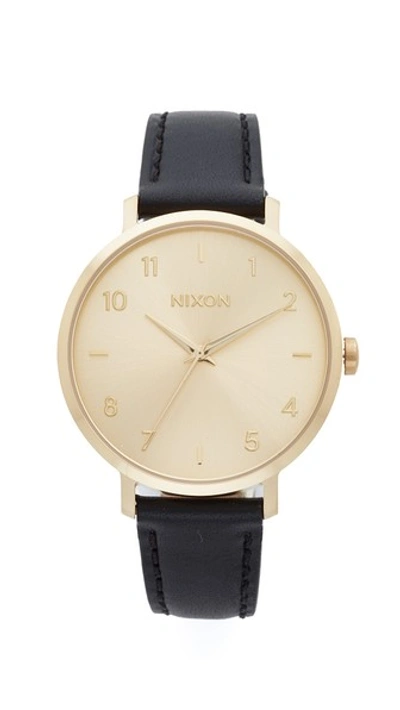Nixon The Arrow Leather Watch In Gold/black | ModeSens