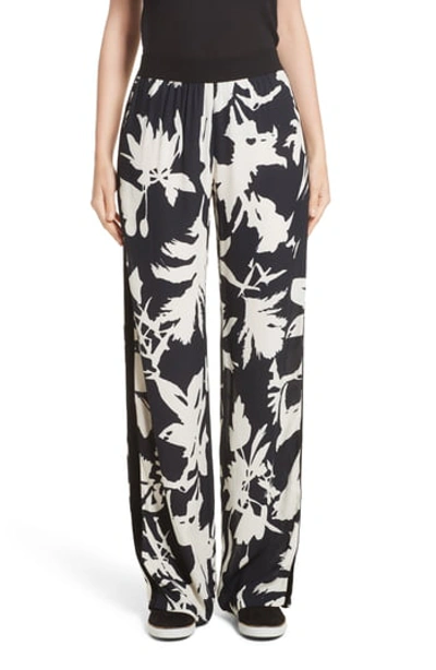 Fuzzi Floral-print Crepe Track Pants In Black