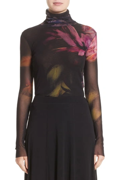 Fuzzi Floral Print Tulle Turtleneck Top In Gardenia