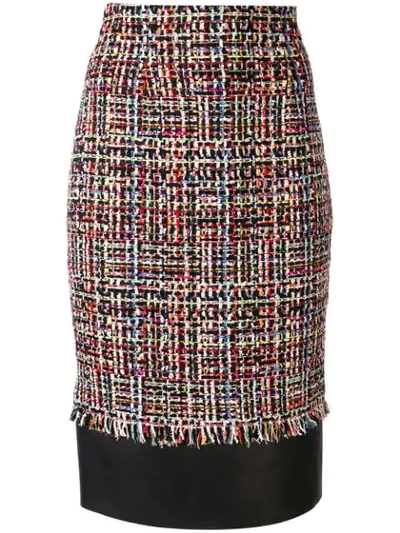 Alexander Mcqueen Light Tweed Skirt W/ Leather Details In Black,red