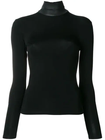 Helmut Lang Bondage Leather Neck Long-sleeve Stretch Top In Black