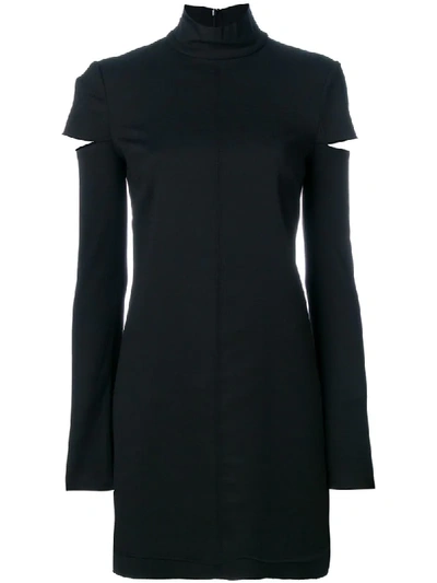 Helmut Lang Turtleneck Slit Long-sleeve Mini Sweater Dress In Black