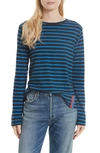 Kule Crewneck Long-sleeve Striped Cotton Top In Navy/ Blue