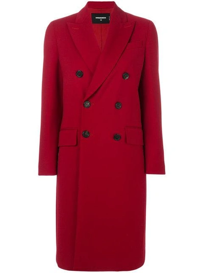 Dsquared2 Double Breasted Coat In Rosso