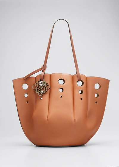 Loewe Shell Perforated Calfskin Tote Bag In Brown