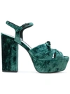 Saint Laurent Farrah Velvet Platform Sandals In Dark Green