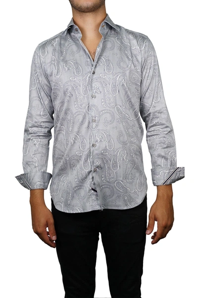 Boconi Paisley Inlay Print Long Sleeve Tailored Fit Shirt In Grey