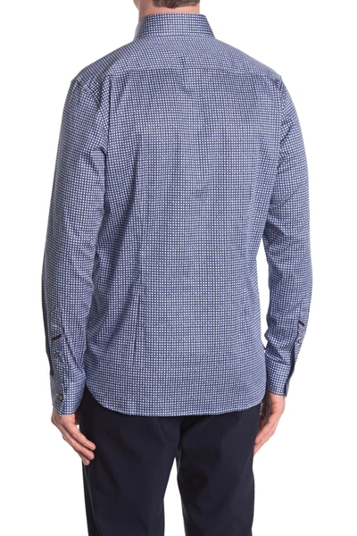 Boconi Jacquard Check Print Long Sleeve Tailored Fit Shirt In Navy