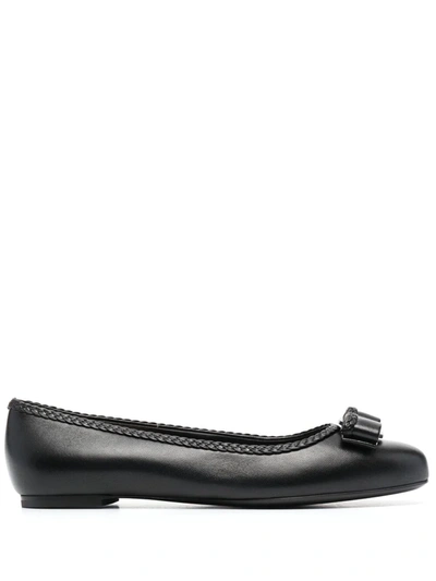 Ferragamo Varina Vara Bow Braided Ballerina Flats In Black